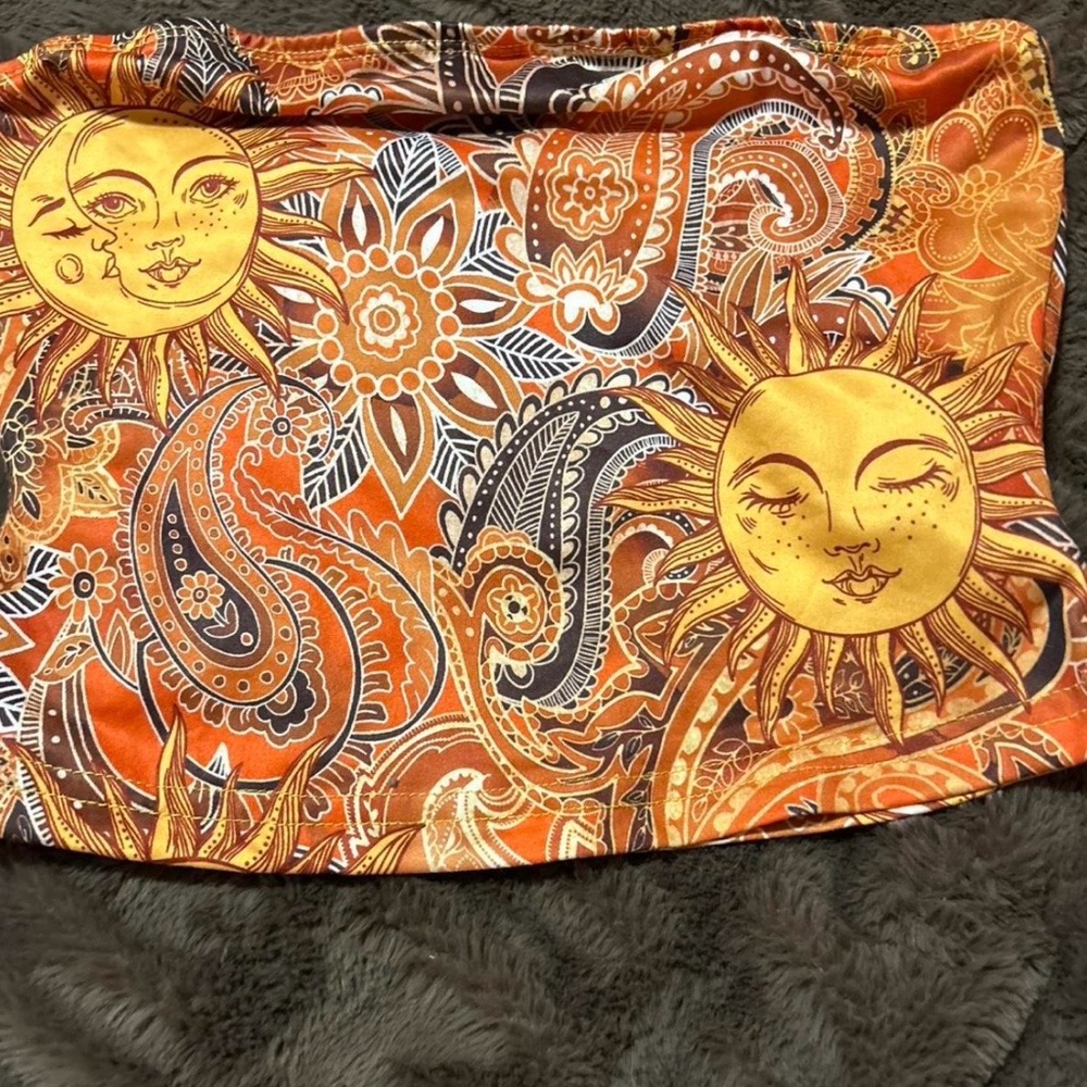 Women’s Orange Paisley Sun Print Cropped Tube Top Size XS